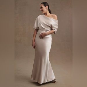 Amsale Pryce Off-Shoulder Satin Column Gown